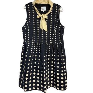 Bea &‎ Dot ModCloth 1X Plus Size Black Polka Dot Collared Sleeveless Dress